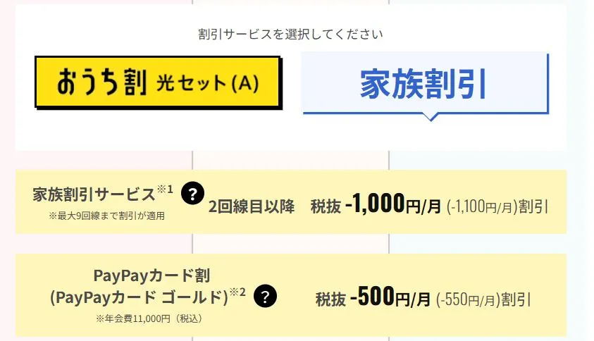 家族割引を選択