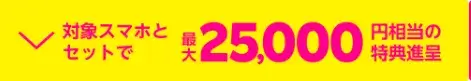 対象スマホとセットで最大25,000円相当の特典進呈