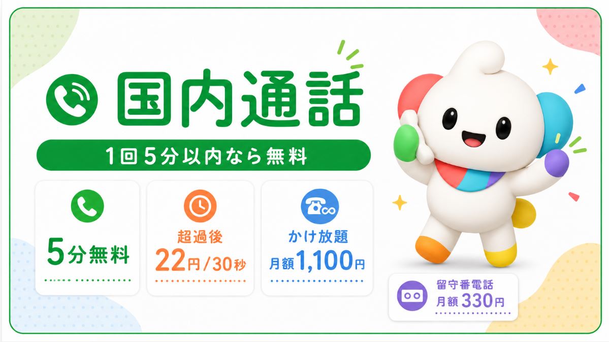 国内通話は1回5分以内なら無料