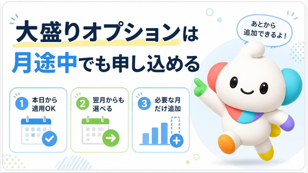大盛りオプションは月途中でも申し込める