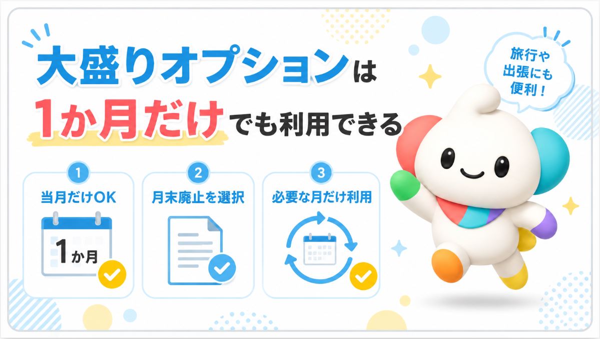 大盛りオプションは1か月だけでも利用できる