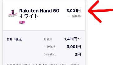 申込画面でRakuten Hand 5Gが3001円と表示されていたら大丈夫