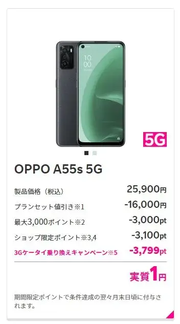 OPPO A55s 5Gの割引説明
