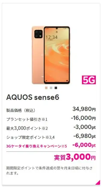 AQUOS sense6の割引説明