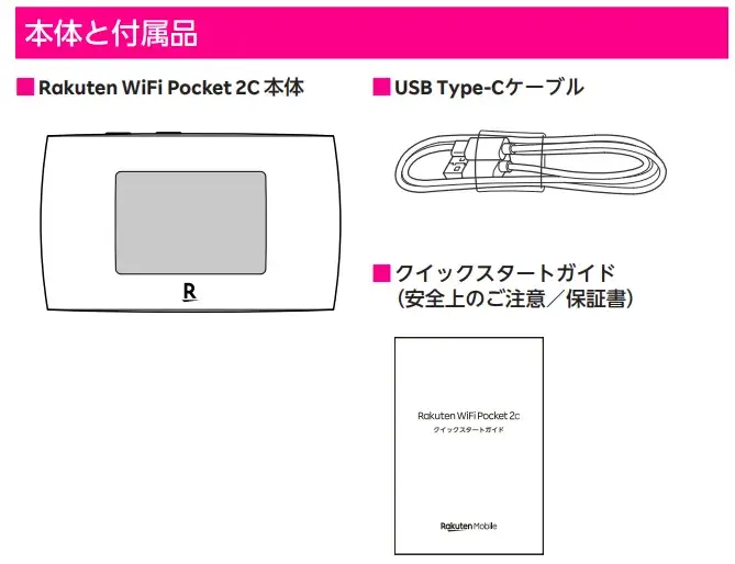 Rakuten WiFi Pocket 2Cの本体と付属品