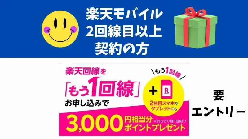 楽天モバイルもう1回線追加お申し込みで3,000ポイントプレゼントキャンペーン