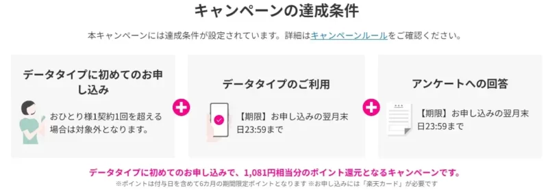 【Rakuten最強プラン（データタイプ）お申し込み＆アンケート回答特典】 初月3GB分実質無料