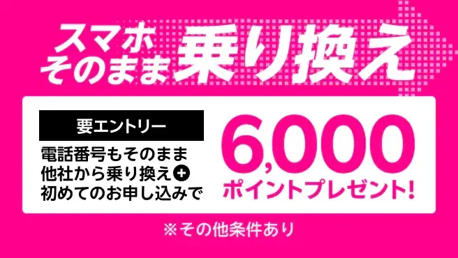 電話番号もそのまま他社から乗り換え＆初めてお申し込みでポイントプレゼント!