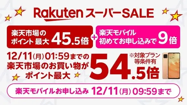 楽天スーパーSALE連動企画 Rakuten最強プランのお申し込みで楽天市場でのお買い物ポイント＋9倍キャンペーン