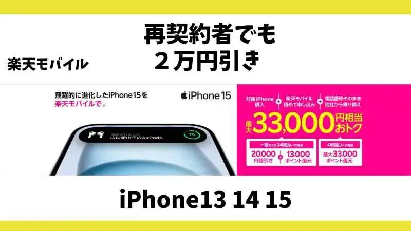 iPhoneをプランとセット申し込みで2万円割引キャンペーン・楽天モバイル