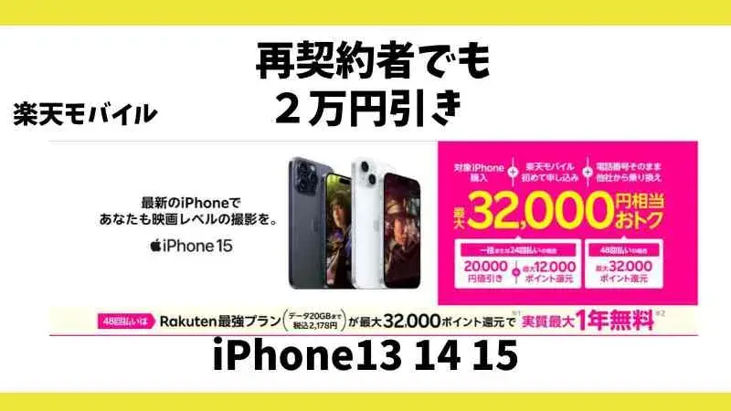 iPhoneをプランとセット申し込みで2万円割引キャンペーン・楽天モバイル