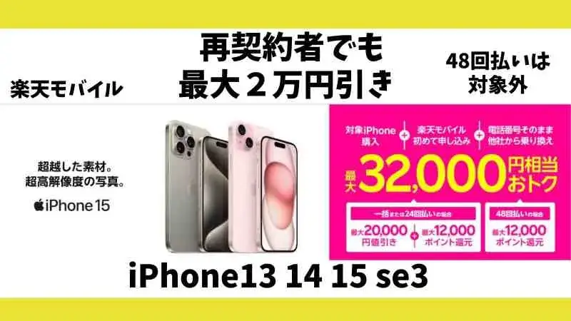iPhoneのプランとセット申し込みで最大2万円割引キャンペーン・楽天モバイル