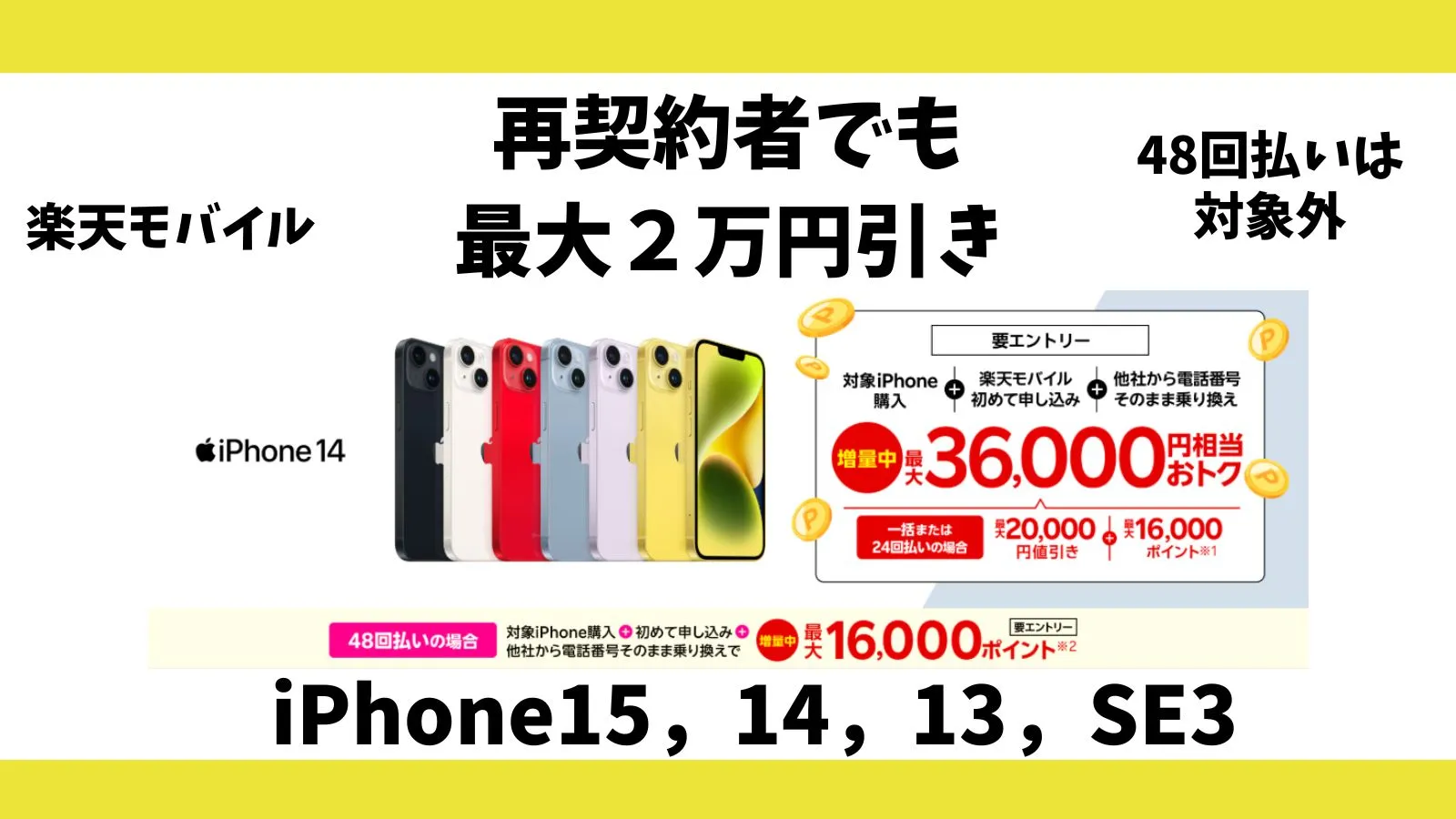 iPhoneのプランとセット申し込みで最大2万円割引キャンペーン・楽天モバイル