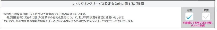 フィルタリングサービス設定有効化に関するご確認