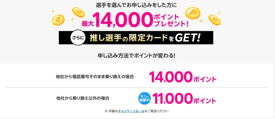 楽天社員の紹介キャンペーンと同じ内容で、「推し選手の限定カード」がおまけで付いてくるスペシャルキャンペーン
