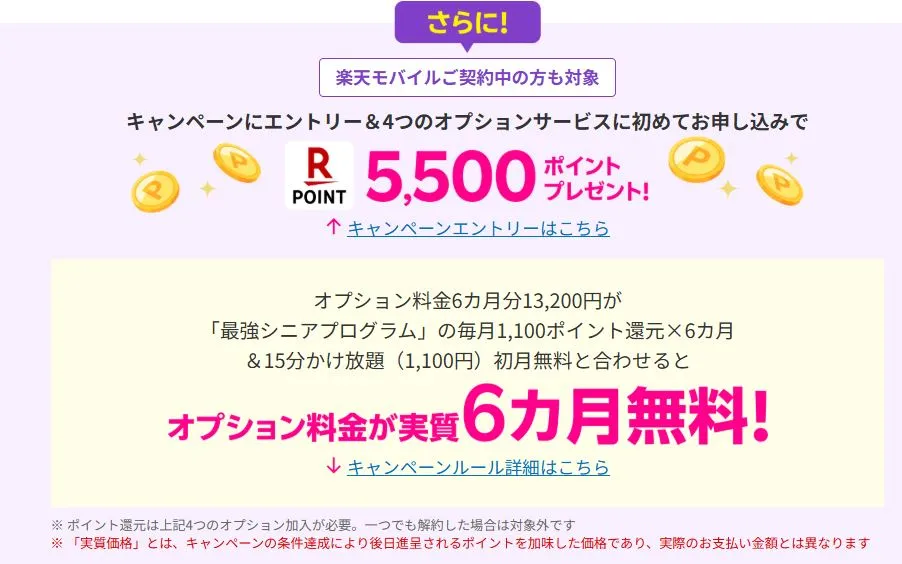 4つのオプションサービス加入キャンペーン