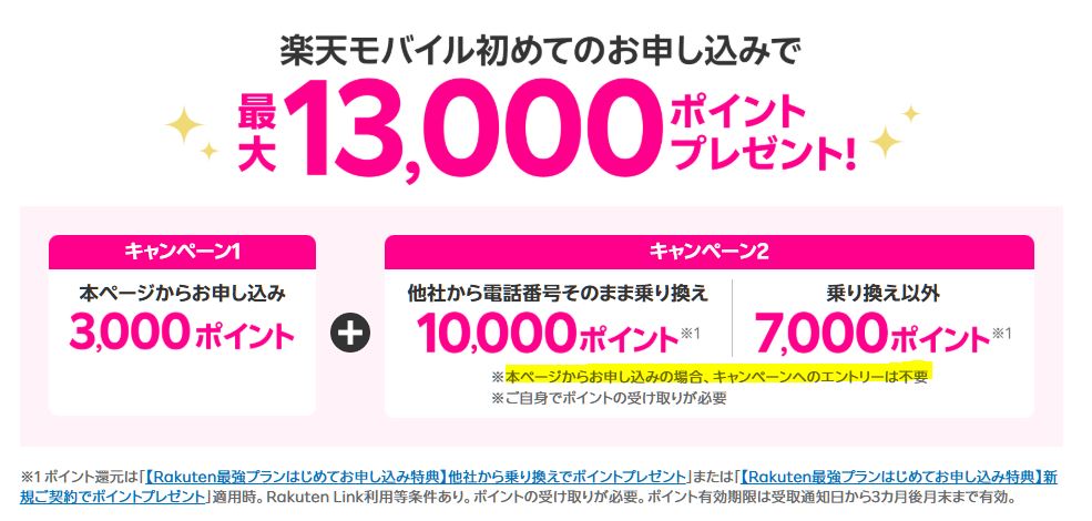 【常時開催】楽天モバイル「Rakuten最強プラン」を初めてお申し込みで3,000ポイントプレゼントキャンペーン