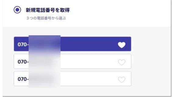 新規電話番号を選択を選んだ場合