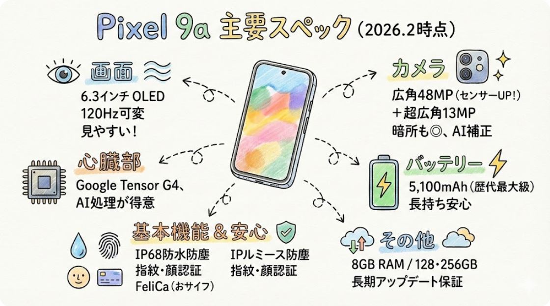 「Pixel 9a」の主要スペック
