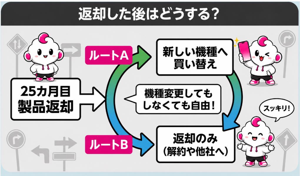 機種返却後は、機種変更してもいいし、しなくてもよい。