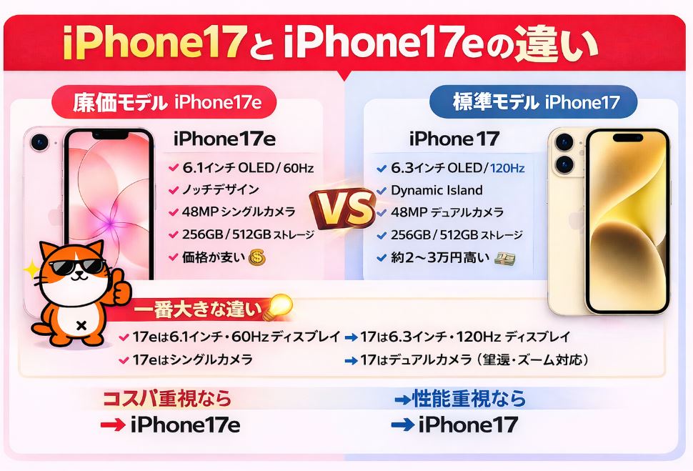 無印のiPhone17と比較すると