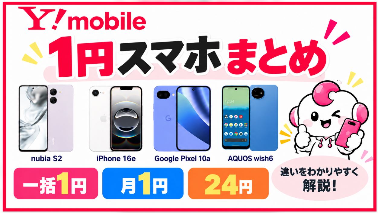 ワイモバイルの1円スマホまとめ