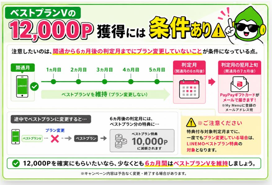 ベストプランVの12,000P獲得には条件あり