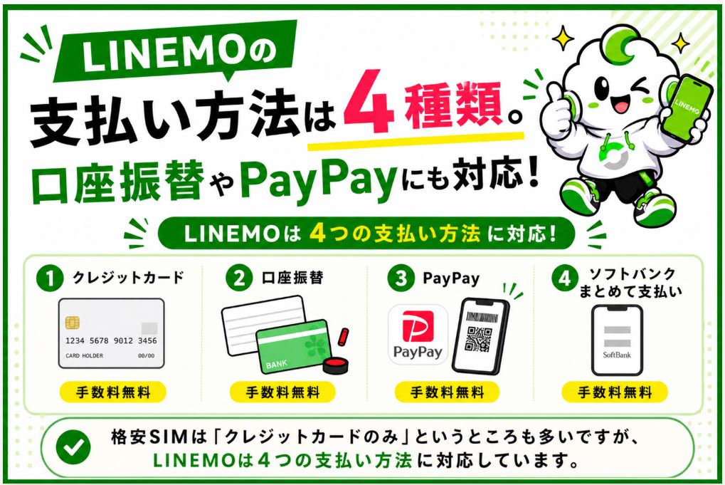 支払い方法は4種類。口座振替やPayPayにも対応