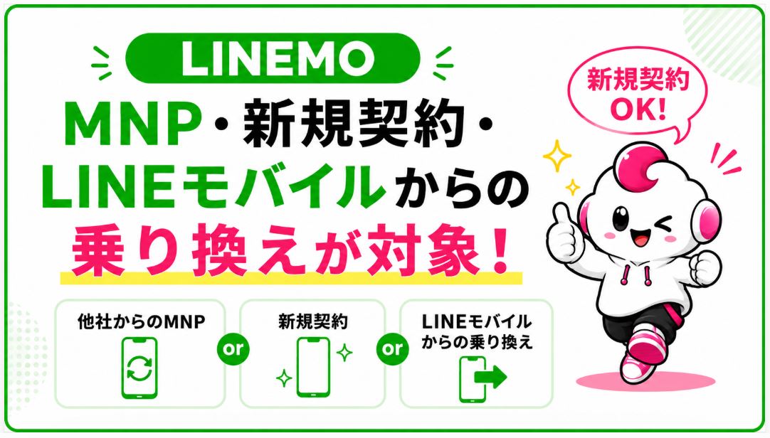 MNP・新規契約・LINEモバイルからの乗り換えが対象