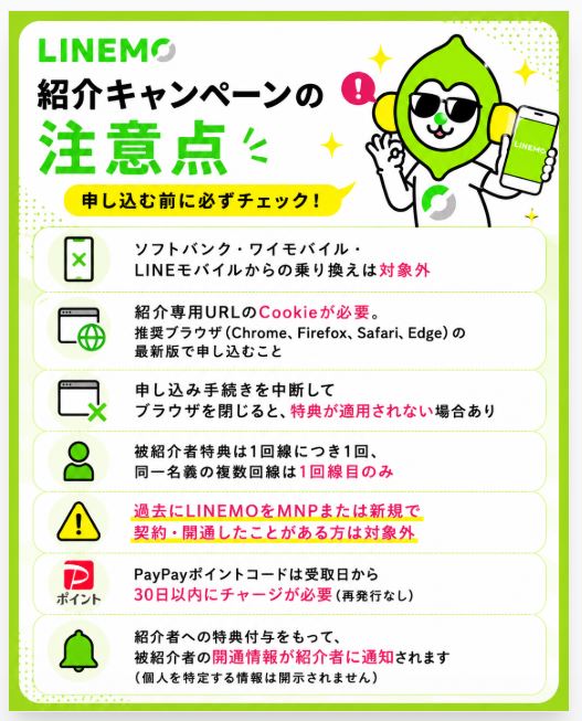 LINEMO紹介キャンペーンの注意点