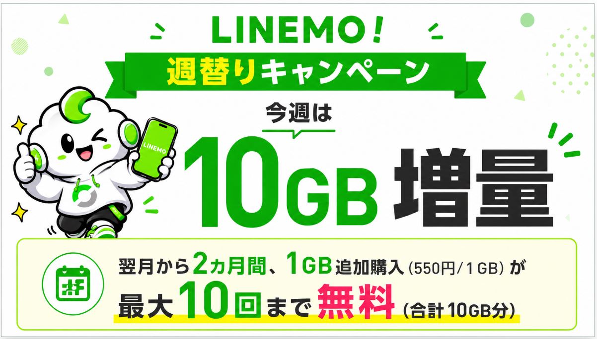 【7/12】LINEMO！10GB増量キャンペーン開催！大週穫祭