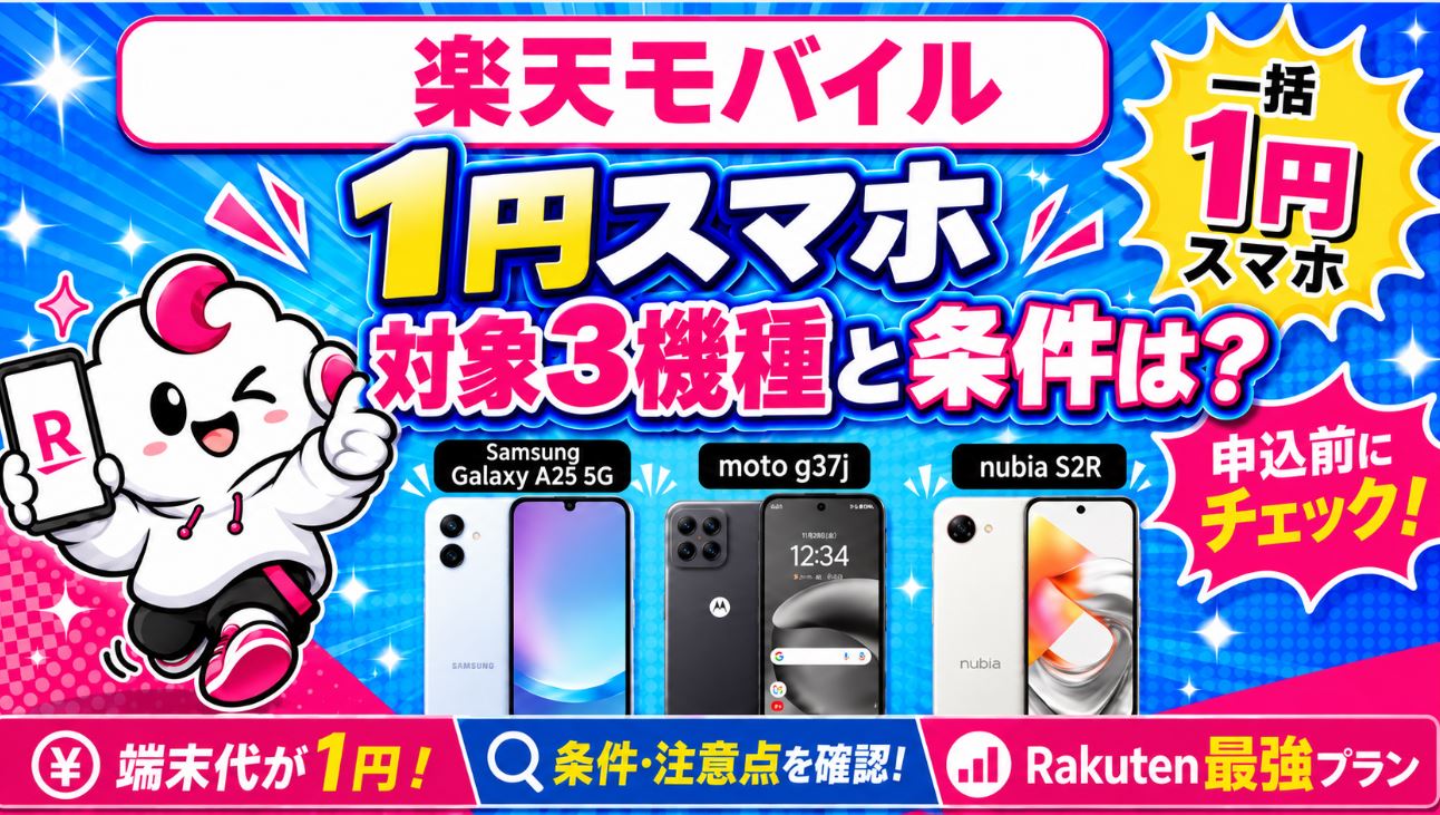 楽天モバイルの1円スマホまとめ!対象機種・条件・申込方法・注意点を解説