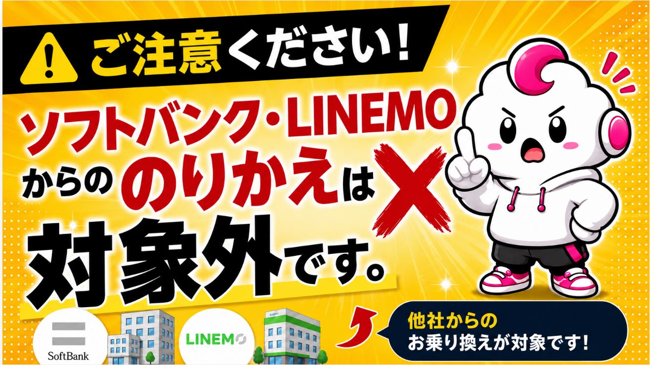 ソフトバンク・LINEMOからののりかえは、対象外