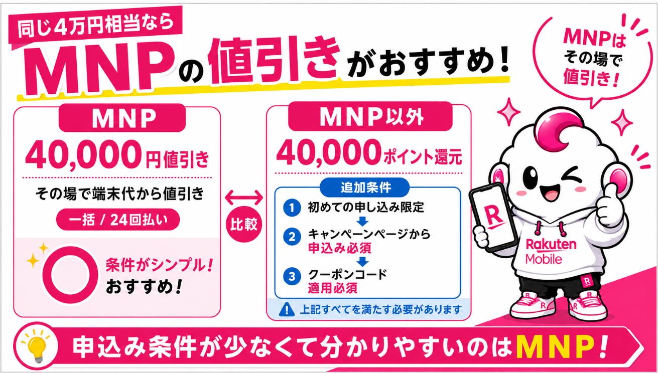 その場で端末代が安くなるMNPの40,000円値引きのほうがおすすめ