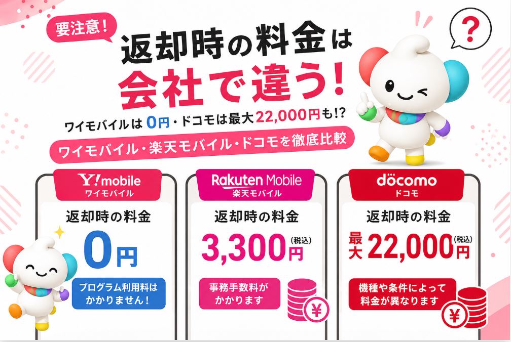 ワイモバイルや楽天モバイルとは返却時の料金が違う