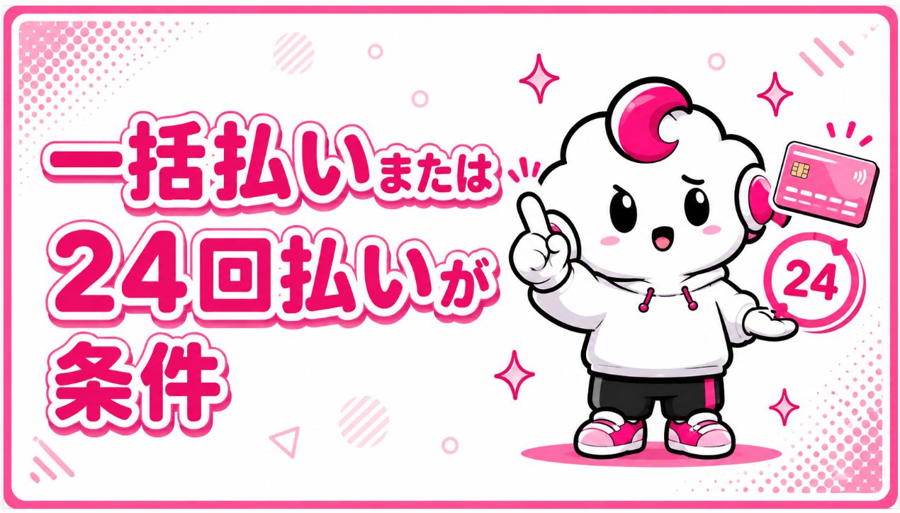 一括払いまたは24回払いが条件
