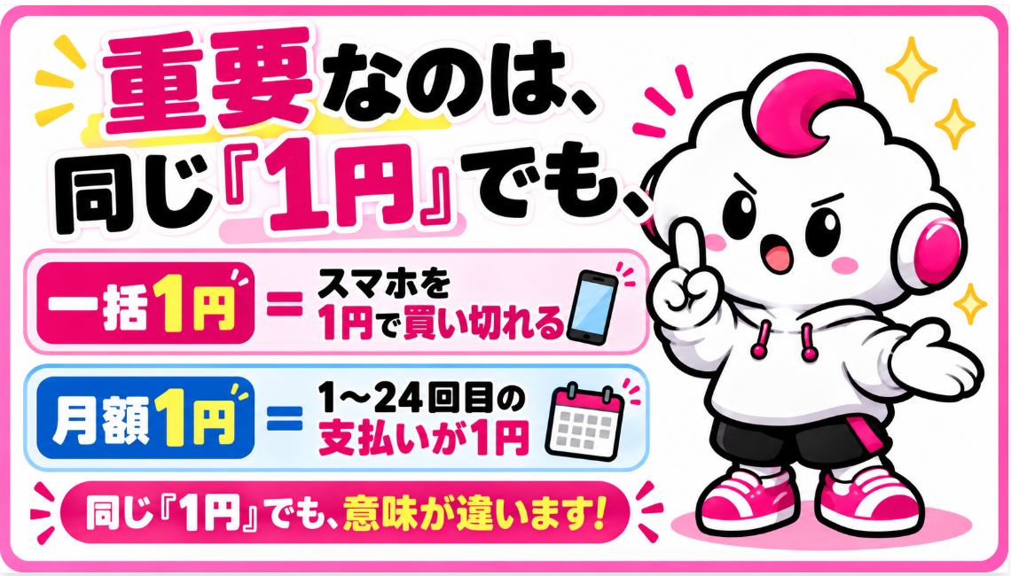 「一括1円」と「月額1円」はまったく違う